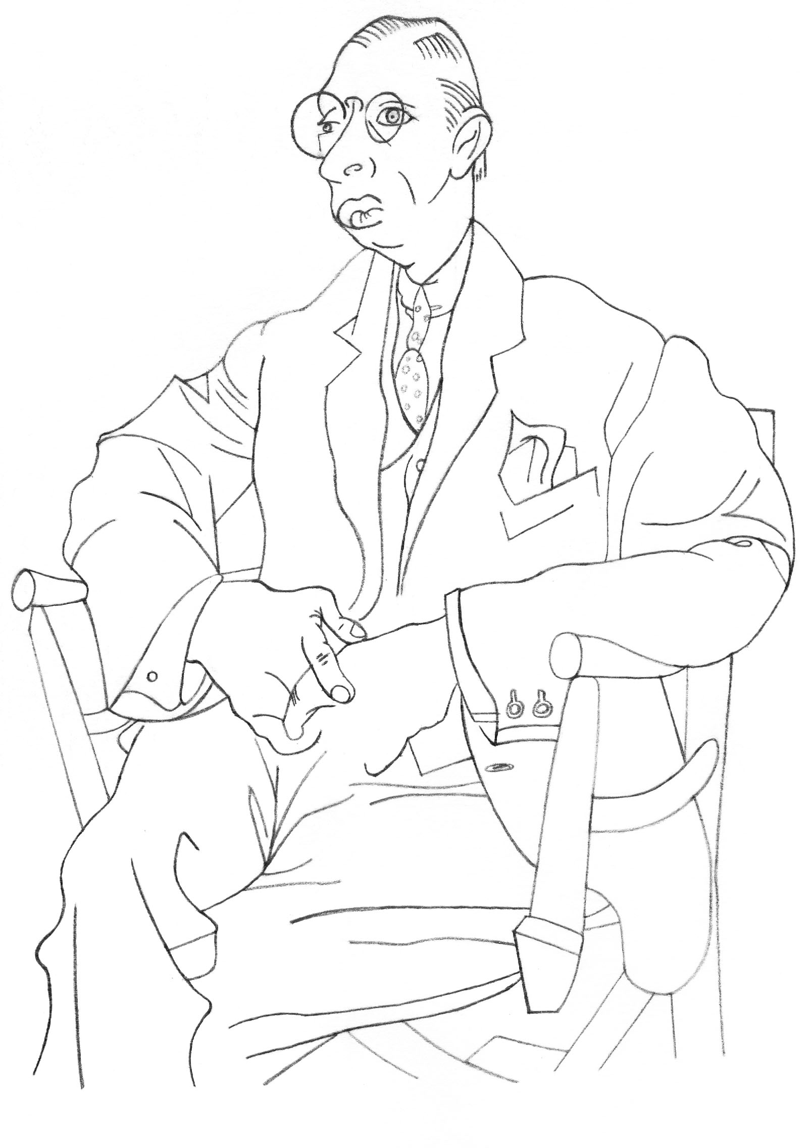 Line Drawing of Composer, Pencil Sketch